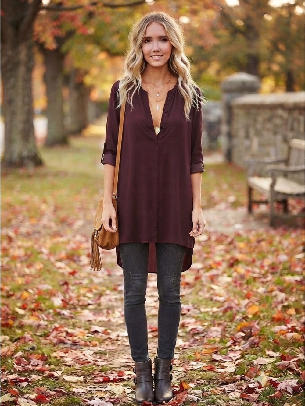 Lulus Catch the Breeze Burgundy Tunic Blouse High Low Roll Tab Sleeve Size M